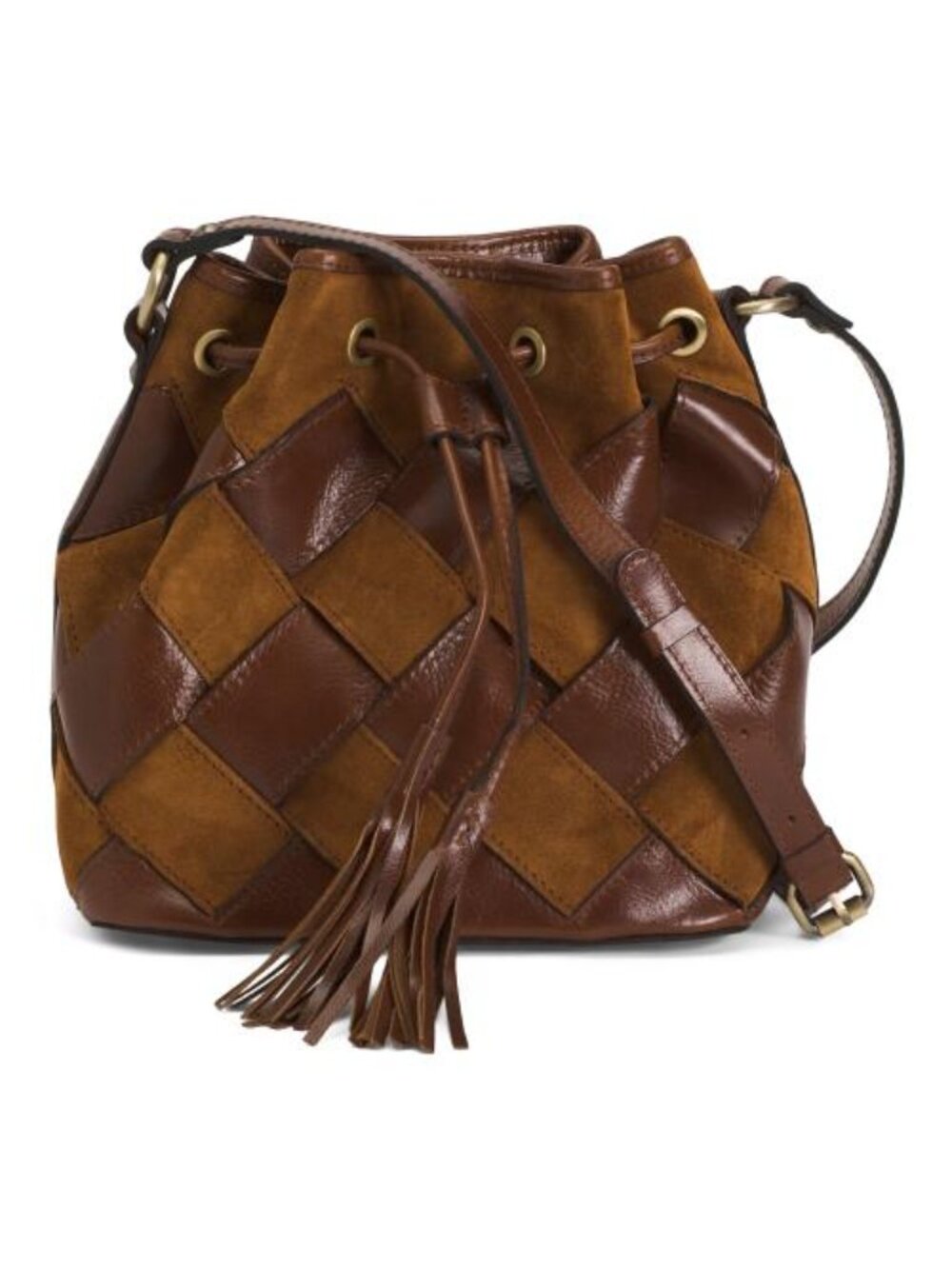PATRICIA NASH Leather And Suede Bellona Woven Drawstring Hobo
